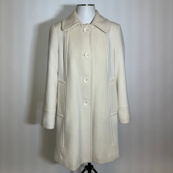 Anne Klein Cream Wool Blend Overcoat Peacoat Pea Coat Formal Womens Size Small S - Picture 1 of 12